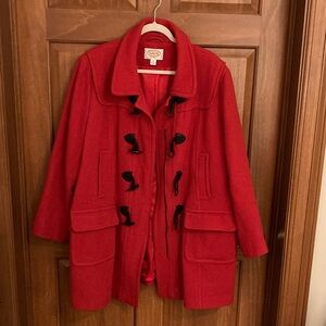 Talbots Red Pea Coat with Black Toggles
